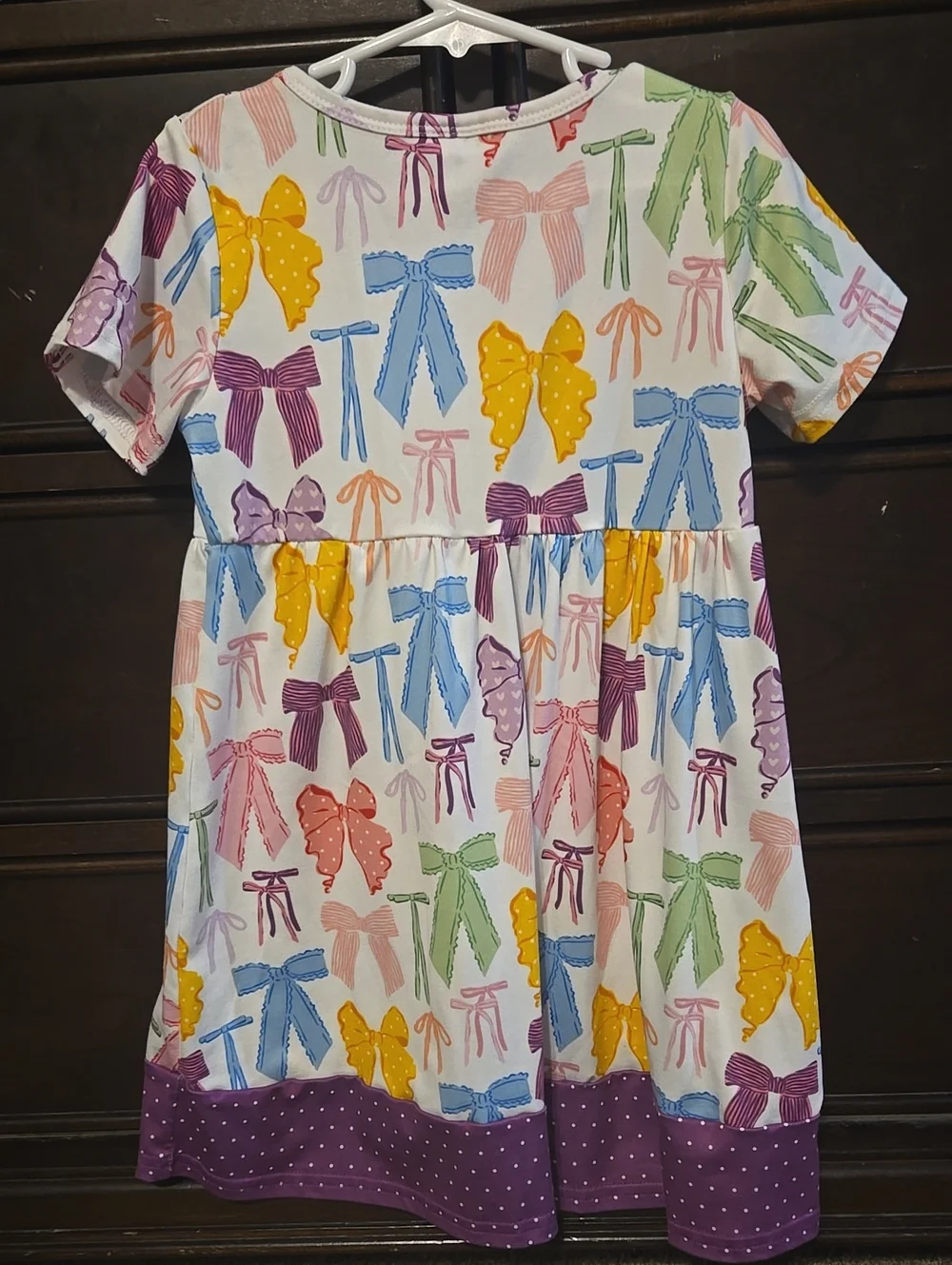 Girls' 5/6 Multicolor Bow Print Short Sleeve Dress